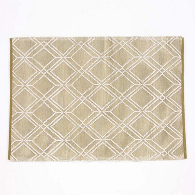 Grassington 100% PET Olive Diamond Floor Rug 170 x 120cm
