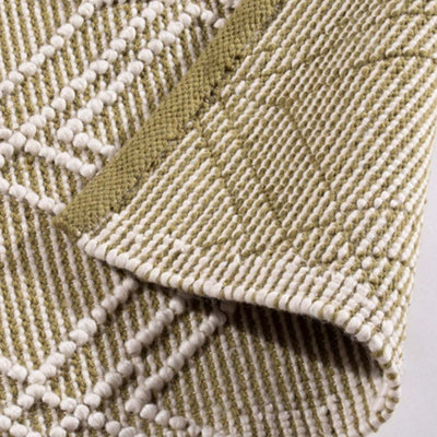 Grassington 100% PET Olive Diamond Floor Rug 170 x 120cm