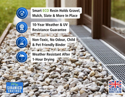GRAVELHOLD ECO Resin 5 litres Waterbased Binder for Gravel Stones and Mulch on Borders, Patios & Gardens
