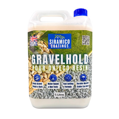 GRAVELHOLD Pour On ECO Resin™ Glue 5 litres Waterbased Binder for Gravel Stones and Mulch on Borders, Patios & Garden Paths