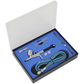 Gravity Fed Air Brush Kit - Double-Action - 1.8m Small Bore Hose - Storage Case