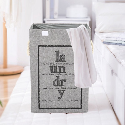 Gray Folding Linen Storage Laundry Hamper with Lid and Rope Handles