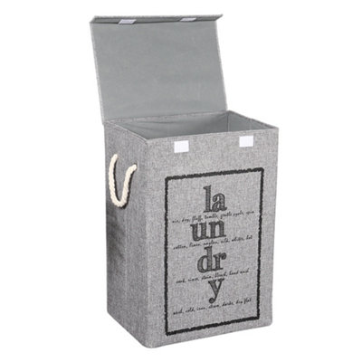 Gray Folding Linen Storage Laundry Hamper with Lid and Rope Handles