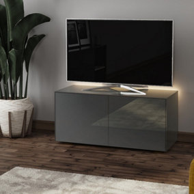 Gray high gloss SMART TV cabinet with wireless phone charging and Alexa or app operated LED mood lighting