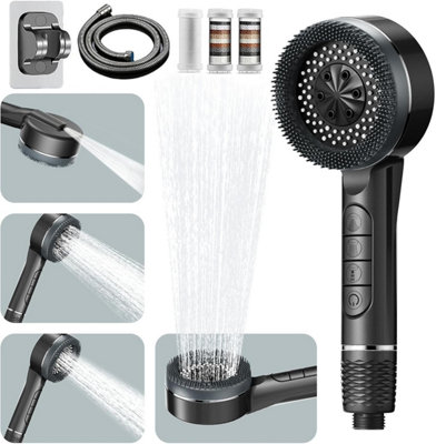 Gray High Pressure Shower Head 4 Spray Modes Water Saving Anti ...