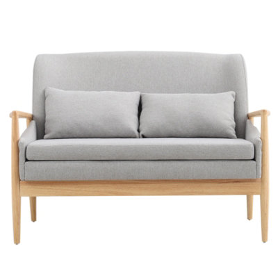 Gray Linen Upholstered Loveseat Sofa with Throw Pillows
