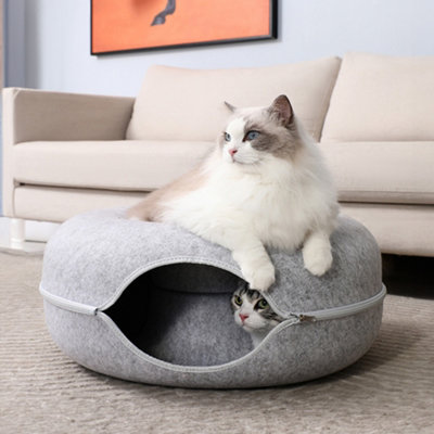 Gray Round Felt Cat Pet Tunnel Bed Cave Bed Donut 60cm DIY at B Q