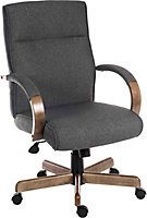 Grayson Executive Chair in grey fabric with driftwood arms and base