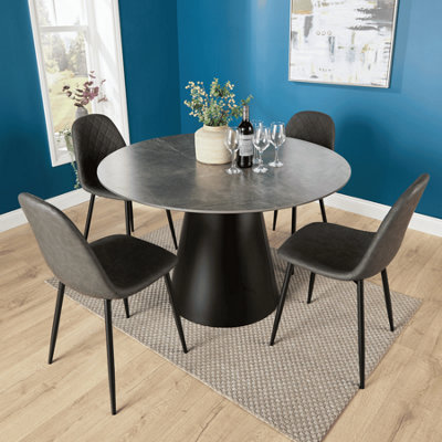 Grayson Round Grey Table with 4 Anastasia Chairs Dining Set