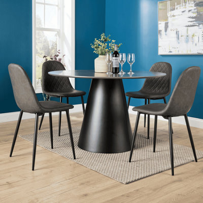 Grayson Round Grey Table with 4 Anastasia Chairs Dining Set