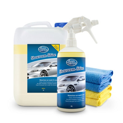 Greased Lightning Showroom Shine Refill + 1L Waterless Wash and Wax & 4 Cloths -6L - Cleans, Shines & Protects all in one