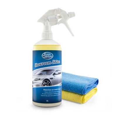 Greased Lightning Showroom Shine Refill Waterless Wash and Wax -1L Plus 2 Microfibre Cloths - Cleans, Shines & Protects all in one