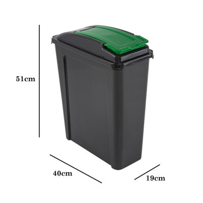 Green 25L Slimline Kitchen Bin Wham Recycling Rubbish Waste Dustbin Flip Top Lid - 6