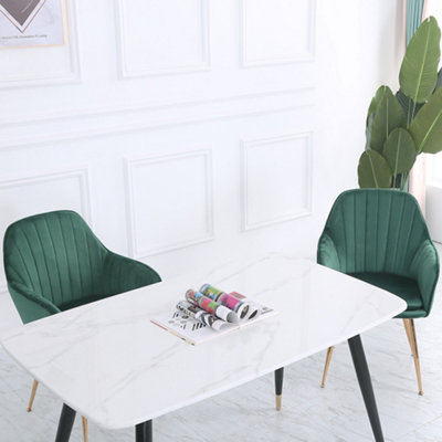 Green 2Pcs Modern Velvet Upholstered Dining Chairs with Polished Gold Legs