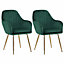Green 2Pcs Modern Velvet Upholstered Dining Chairs with Polished Gold Legs
