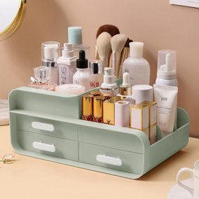Green 3 Drawers Multifunctional Plastic Makeup Storage Desk Organizer for Stationery Marker Pens