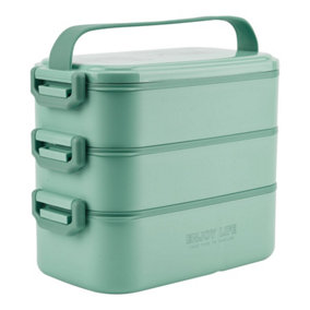 Green 3 Layer Stackable Bento Lunch Box with Handle