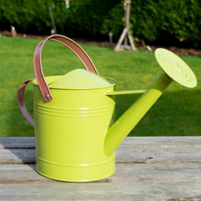 Green 4.5L Metal Watering Can with Sprinkler Nozzle & Pink Handle - Colourful Home or Garden Water Bucket - H30 x W20 x D43cm