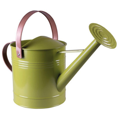 Green 4.5L Metal Watering Can with Sprinkler Nozzle & Pink Handle - Colourful Home or Garden Water Bucket - H30 x W20 x D43cm