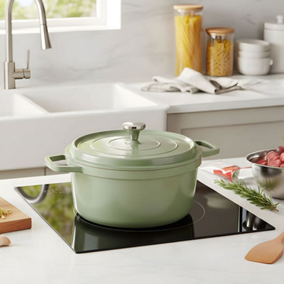 Green 4.75L Non-Stick Enameled Cast Aluminium Dutch Oven Pot with Lid ...
