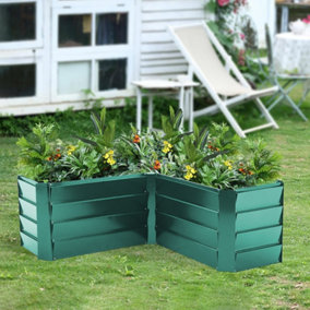 Green 7-shape Metal Raised Bed Galvanized Raised Planter Box Outdoor Raised Bed Kit Garden Raised Flower Bed 44cm H