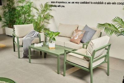 Green aluminium metal rattan wicker garden outdoor four 4 seater bistro table and chairs furniture patio coffee table