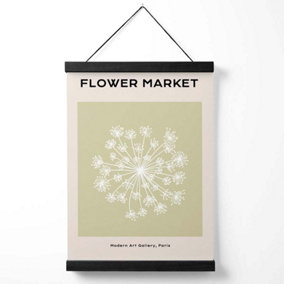 Green and Beige Dandelion Flower Market Simplicity Medium Poster with Black Hanger