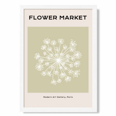 Green and Beige Dandelion Flower Market Simplicity Poster with Hanger / 33cm / White