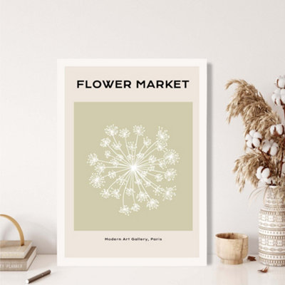 Green and Beige Dandelion Flower Market Simplicity Poster with Hanger / 33cm / White