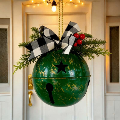 Green and gold Christmas bell - Quality cast iron decoration for door ...