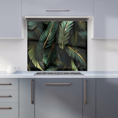 Green and Gold Leaves Premium Glass Kitchen Splashback W700mm x H750mm