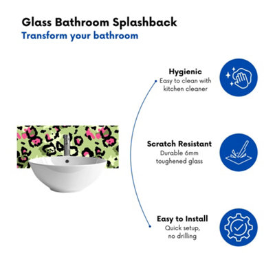 Green And Pink Leopard Print Glass Bathroom Splashback