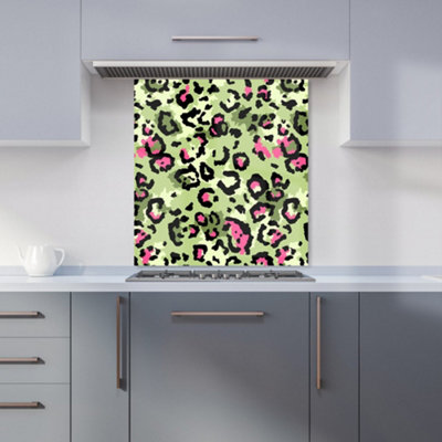 Green And Pink Leopard Print Premium Glass Kitchen Splashback W600mm x ...
