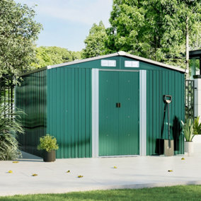 Green Apex Roof Garden Metal Furniture Storage Tool Storage Shed Hot-Dipped Galvanized Metal Garden Shed with Lockable Door