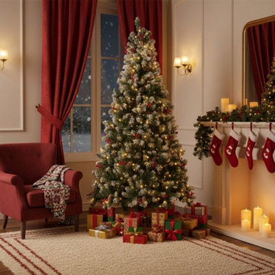 Green Artificial Luxury Christmas Tree with LED Lights, 45cm W x 180cm H