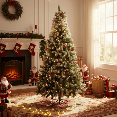 Green Artificial Luxury Christmas Tree with LED Lights, 45cm W x 180cm H