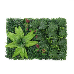 Green Artificial Plant Hedge Greenery Wall Panel with Assorted Foliage 600 x 400 mm