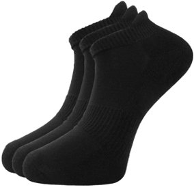 Green Bear Unisex Bamboo BLACK Trainer Sports Socks: Size 3-5 - Cushioned Sole - Soft Antibacterial - 3 Pack