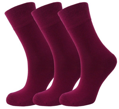 Green Bear Unisex Bamboo BURGUNDY Colour Socks-size 3-5 Cushioned Sole - Soft & Antibacterial - 3 Pack