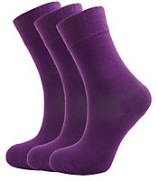 Green Bear Unisex Bamboo PURPLE Colour Socks-size 3-5 Cushioned Sole - Soft & Antibacterial - 3 Pack