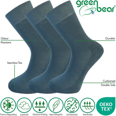 Green Bear Unisex Bamboo RAF BLUE Colour Socks-size 6-8 Cushioned Sole - Soft & Antibacterial - 3 Pack