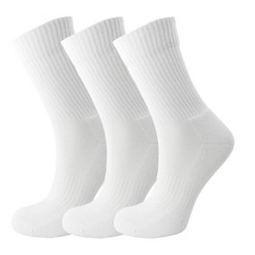 Green Bear Unisex Bamboo White Crew Sports Socks: Size 6-8 - Cushioned Sole-Soft Antibacterial-3 Pack