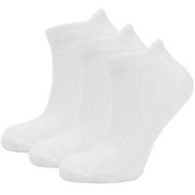 Green Bear Unisex Bamboo WHITE  Trainer Sports Socks: Size 6-8 - Cushioned Sole - Soft Antibacterial - 3 Pack