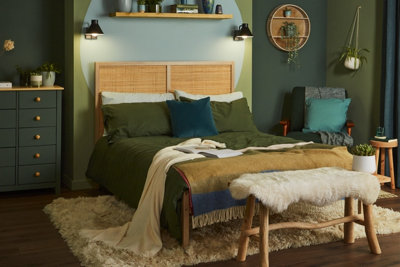 Colour swatch with four green tones, from soft lime to deep forest green.