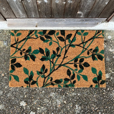 Green & Black Leaf Print Indoor & Outdoor Coir Doormat