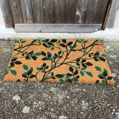 Green & Black Leaf Print Indoor & Outdoor Coir Doormat - 3