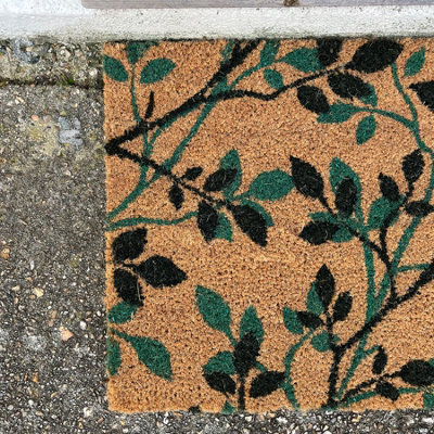 Green & Black Leaf Print Indoor & Outdoor Coir Doormat - 4