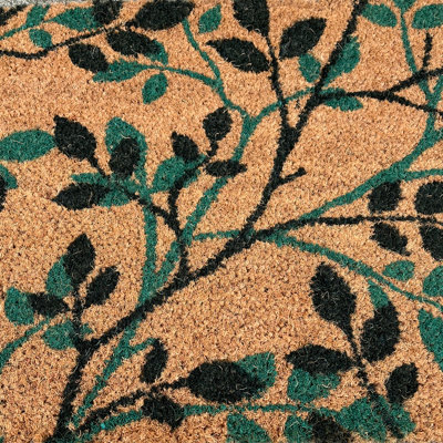 Green & Black Leaf Print Indoor & Outdoor Coir Doormat - 5