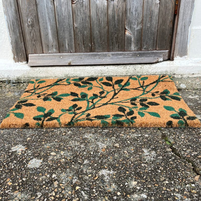 Green & Black Leaf Print Indoor & Outdoor Coir Doormat - 6
