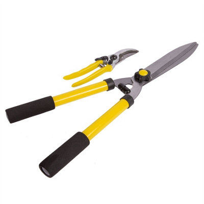 Green Blade - Carbon Steel Hedge Shears & Secateurs Set - Yellow - 2pc